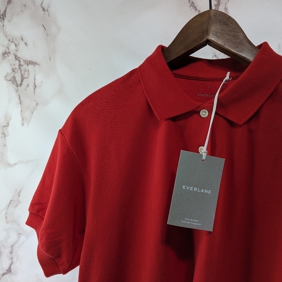 Everlane Shirt Women Small Red Oversized Polo Short Sleeve Organic Cotton Boxy - Picture 3 of 12